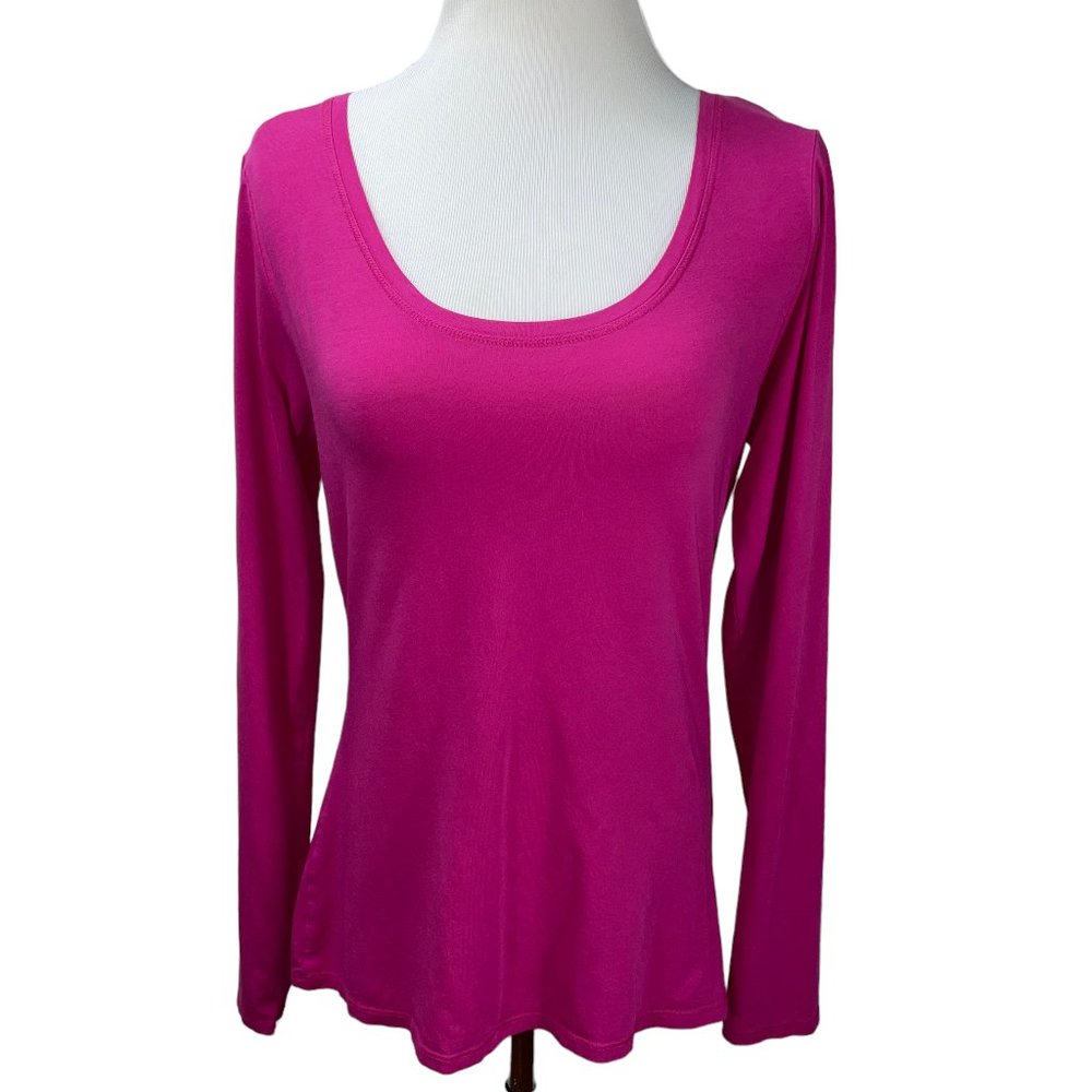 Lucy Pink Solid Pima Cotton Trapeze Long Sleeve Knit Top Workout T-Shirt Tunic